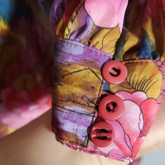 Vintage 80s Pat Argenti 100%Silk Dress 12 Pink Floral Long Sleeve Sheath Y2K - Picture 5 of 15